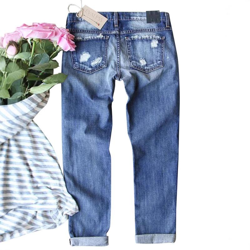 Autumn and Winter New Skeleton Ripped Cloth Jeans Women's Straight Trousers