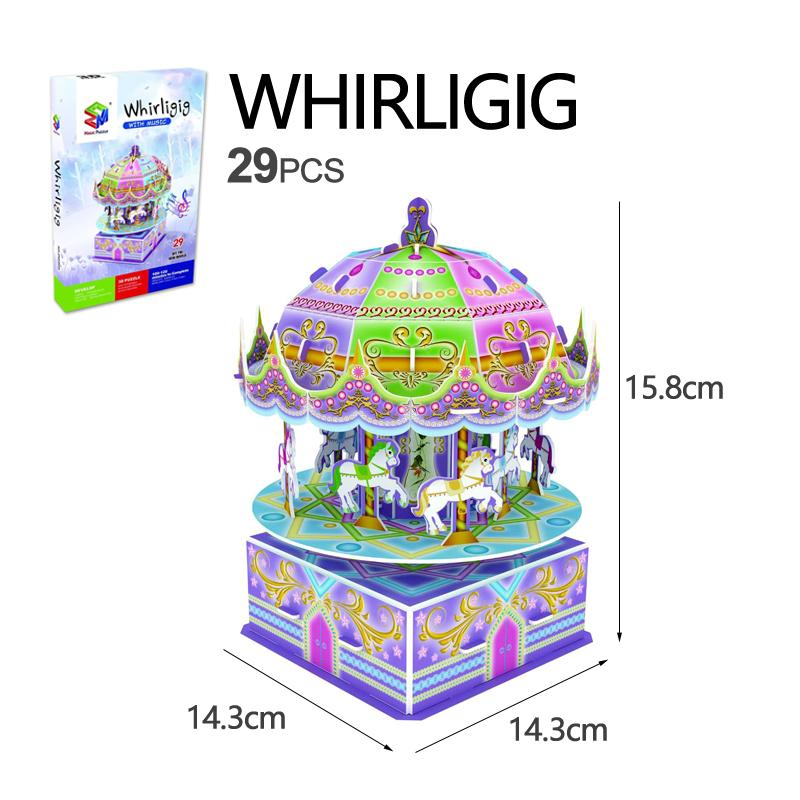 3D Dreidimensionales Papierpuzzle Windmühle Spieluhr Wasserrad Spieluhr Pädagogisches Kreatives DIY Zusammengebautes Spielzeug