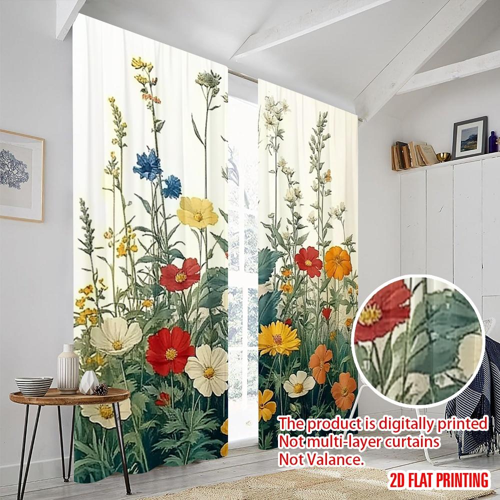 2pcs 2D flat printing Party Curtain flower plants Polyester Without Electricity Festive Curtains for Home & Party Decoration