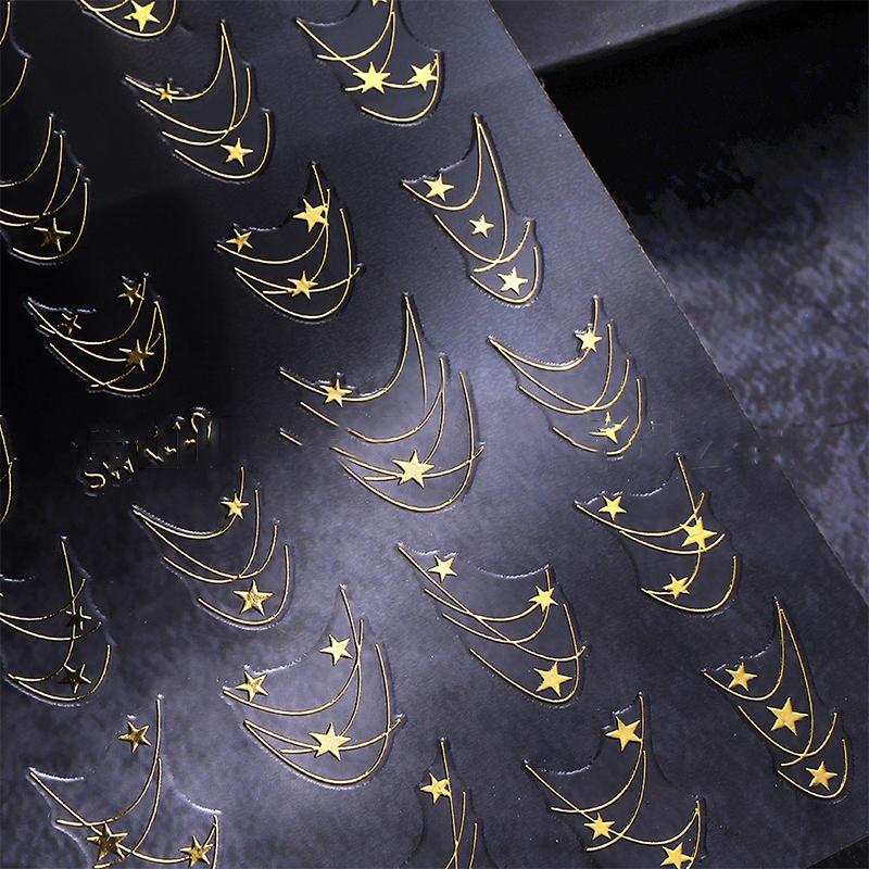 3D Gold/ Silver Star/Sun/Moon Bronzing Nail Art Sticker Laser Star Moon Styles Nail Decal Gold Silver Self-Adhesive Slider