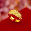 Adjustable Open Couple Rings Gold Carved Dragon Phoenix Pattern Fashion Jewelry for Wedding Gift