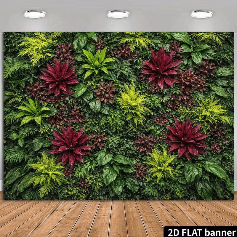 2D Tropical Plant Wall Backdrop with Ferns, Bromeliads & Lush Green Foliage 47.2x31.5inch/120*80cm