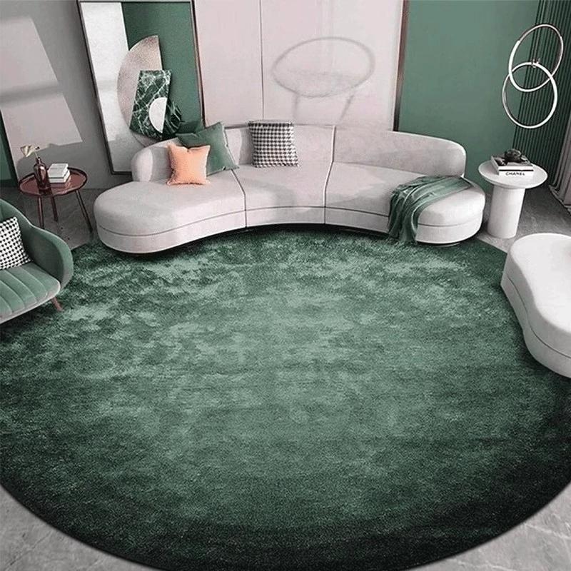 Round Dark Green Solid Color Area Rug Soft Plush Mat Non Slip Elegant Stylish Modern for Living Room Bedroom Home Decor