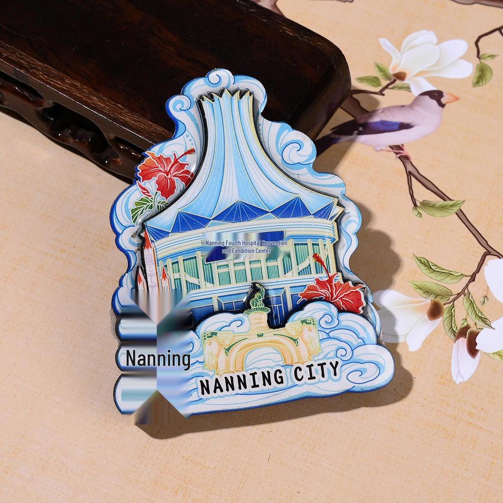 Nanning 3D Wooden City Refrigerator Magnet – Creative Kitchen Souvenir Gift