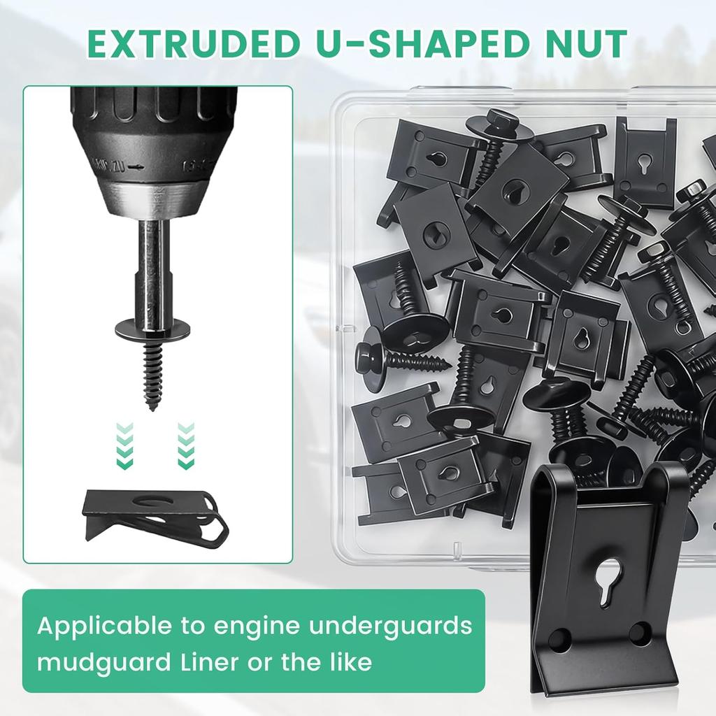 60 Pcs M4.2 Universal Fender Liner Screws and U-Nut Kit, Fender Screws & Automotive Body Screw Clips for Chevrolet Ford Buick Chrysler