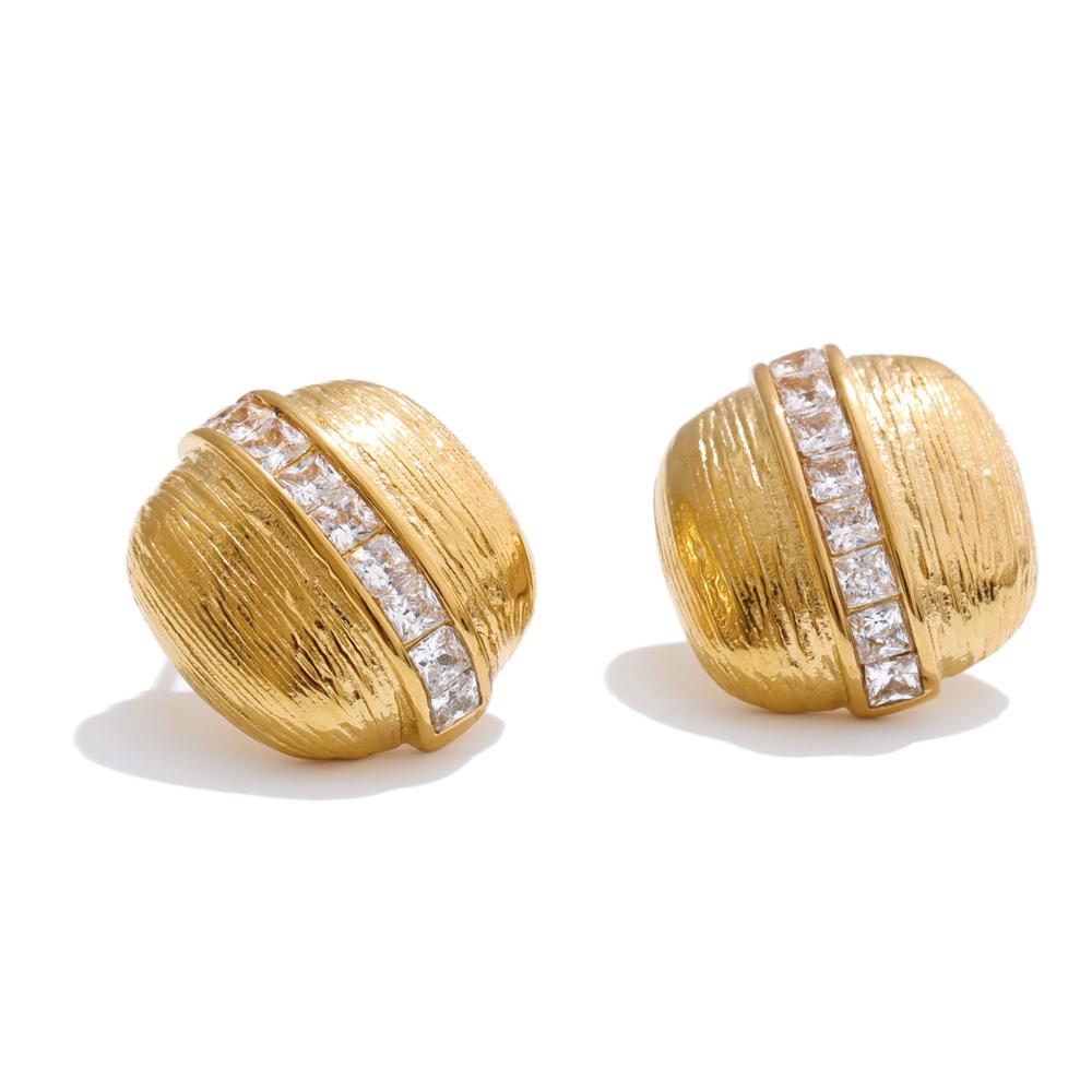 

Yhpup High Quality Zirconia Square Striped Stud Earrings 16K Golden Plated Stainless Steel Delicate Daily Jewelry 2025