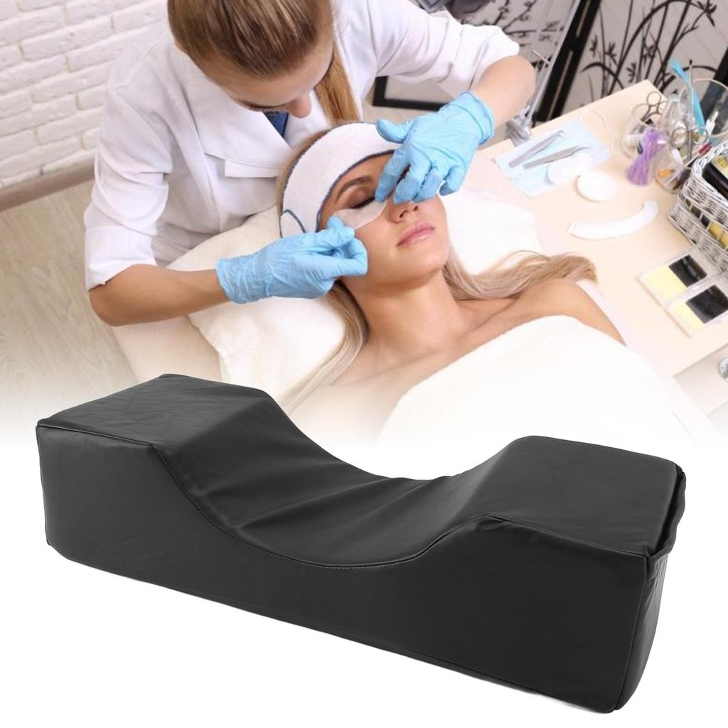 U Shaped Lash Extension Pillow with Side Pocket Memory Foam PU Leather Ergonomic Lash Neck Pillow for Grafting Beauty Salon