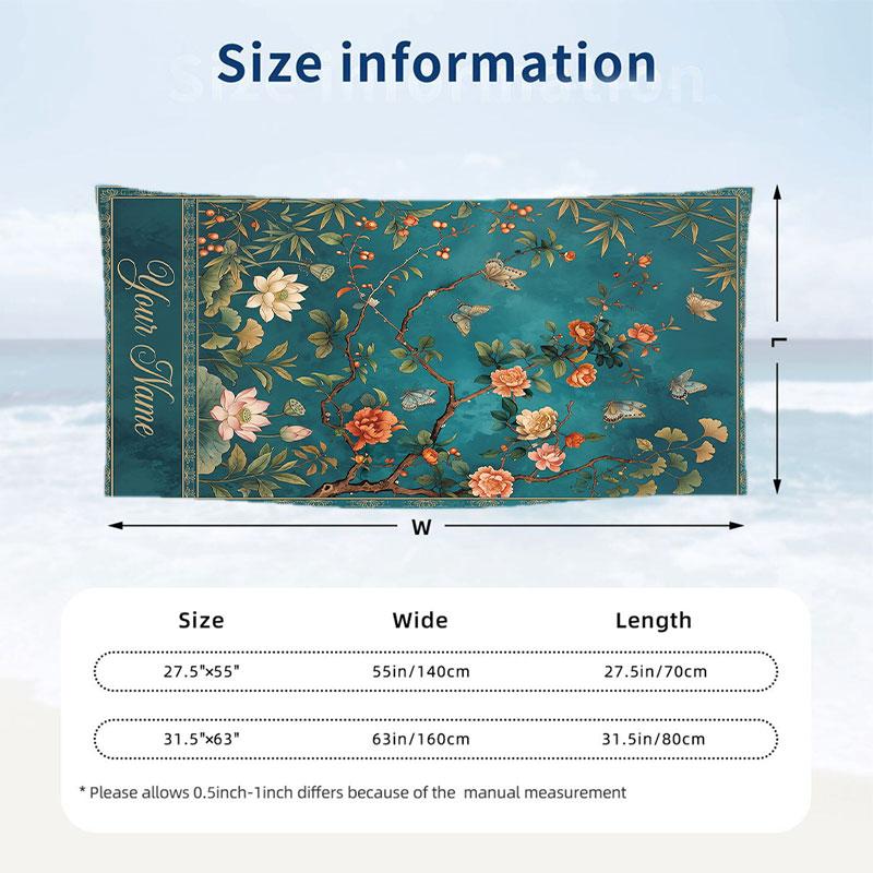 Floral Fantasy Butterflies 1 Theme Quick Dry Beach Towel Custom Name Text Print Large Sand Resistant Towel Beach Vacation