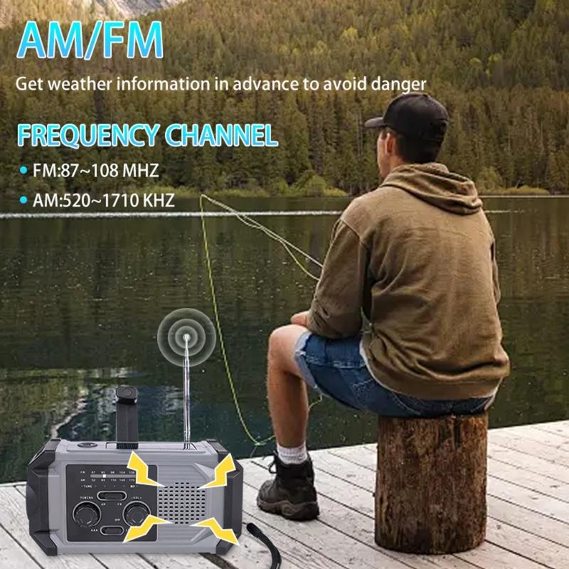 Hand Cranked Radio with LED Flashlight for Emergency AM FM Alert Portable Weather Radio 2000mAh Power Supply for Camping