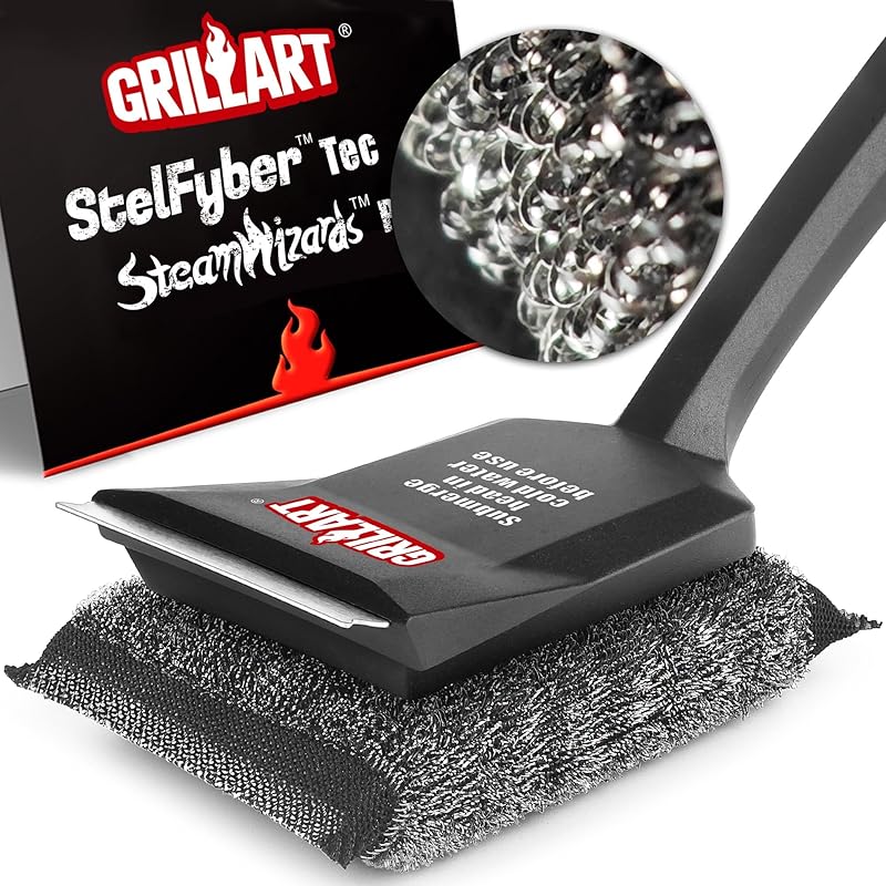 GRILLART Grillbürste Borstenfrei, SteamWizards [Ultra Sicher & Effizient] Grillreinigerbürste mit 1 Ersatzkopf, für Gusseisen und Edelstahl