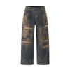 Mens Vintage Distressed Wide Leg Denim Jeans With Washed Fade Effect Loose Fit High Street Style