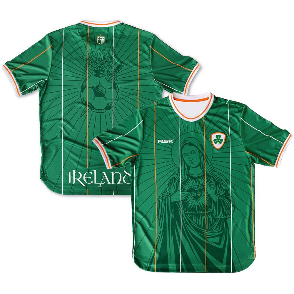 Men's Ireland Soccer Jersey Oversized Virgin Mary Shamrock Print Retro Breathable Fan Short Sleeve Casual Football Tops T-Shirt