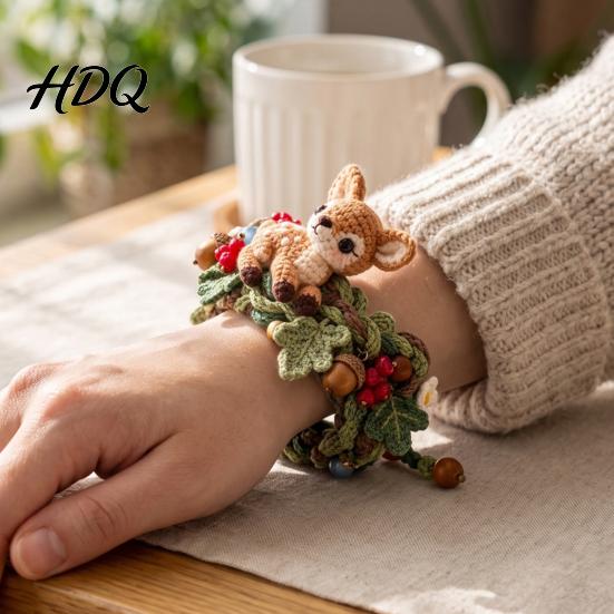 Pastoral Style Yarn Accessories Crochet Animal Bracelet DIY Kit Woodland Friends Craft Forest Jewelry Making Cute Squirrel Raccoon Frog Kit