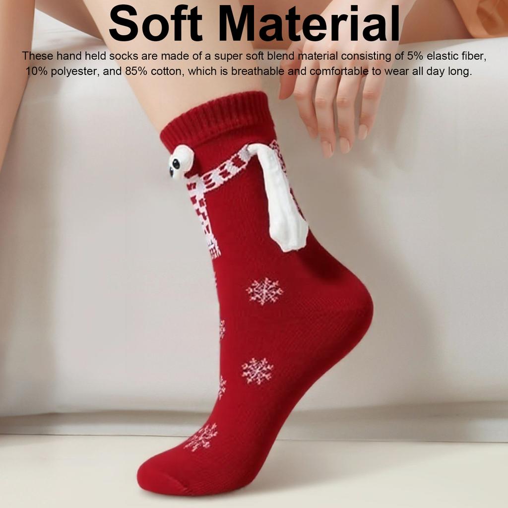 1/2 Pair Funny Christmas Socks Magnetic BigEyes Holding Hands Stockings Couples Personality Midtube Sock Teens Friends Xmas Gift