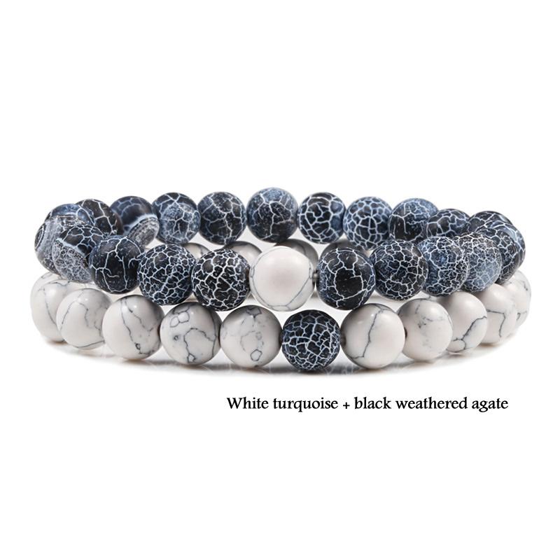 2 pieces/set of natural stone bracelet couple classic black matte blue malachite bracelet, suitable for men and women best gift