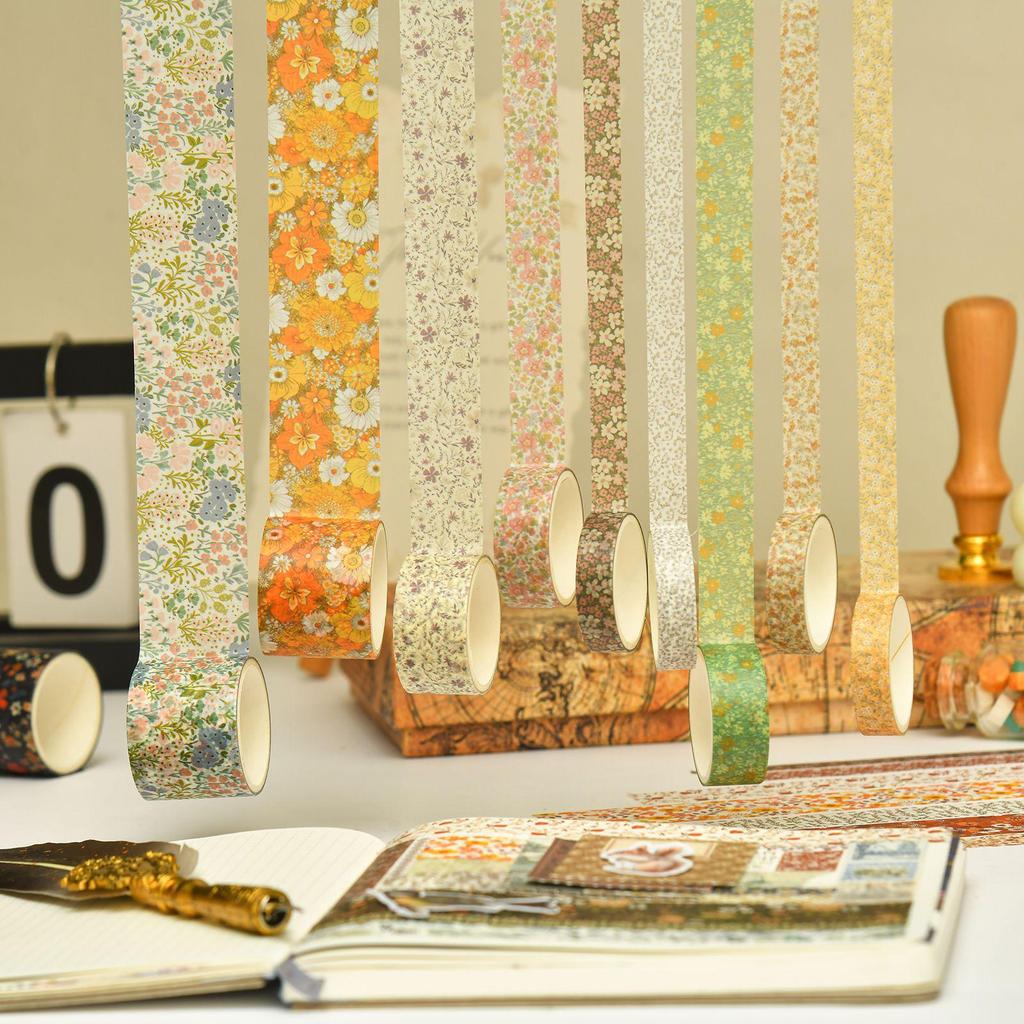 Retro Style Flower Bloom Planner & Decorative Washi Tape Gift Set