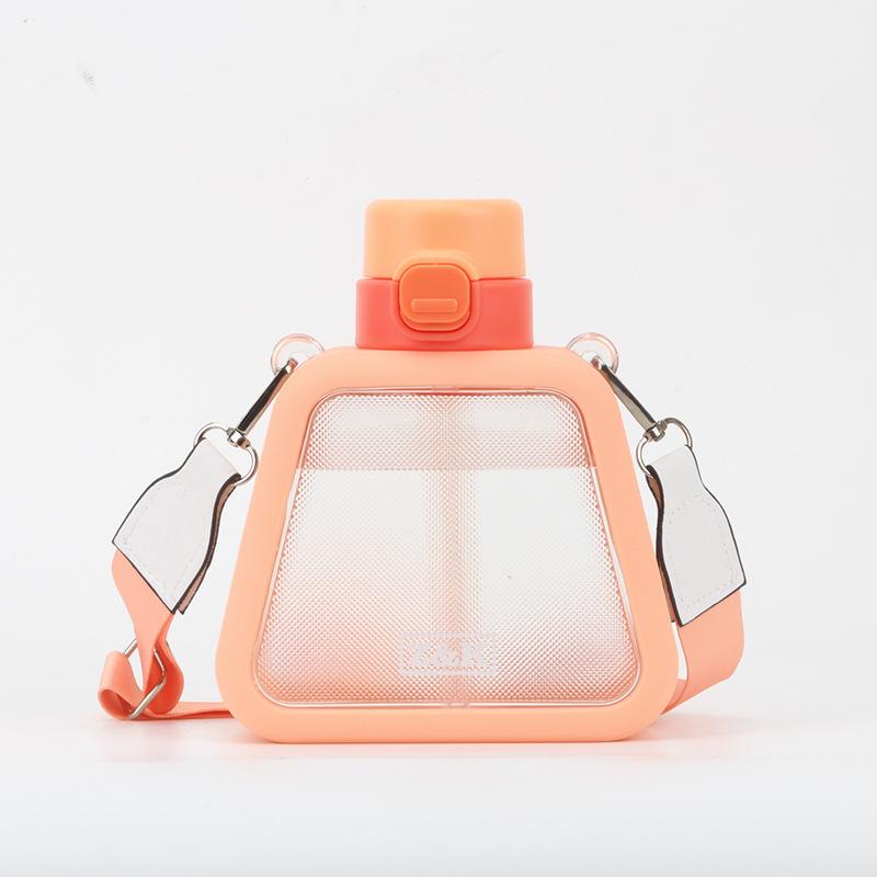 Creative Bounce Cover Plastic Cup Large Capacity Outdoor Portable Leak-Proof Straw Cup with Strap High-Looking Triangle Pot 800ml оранжевый