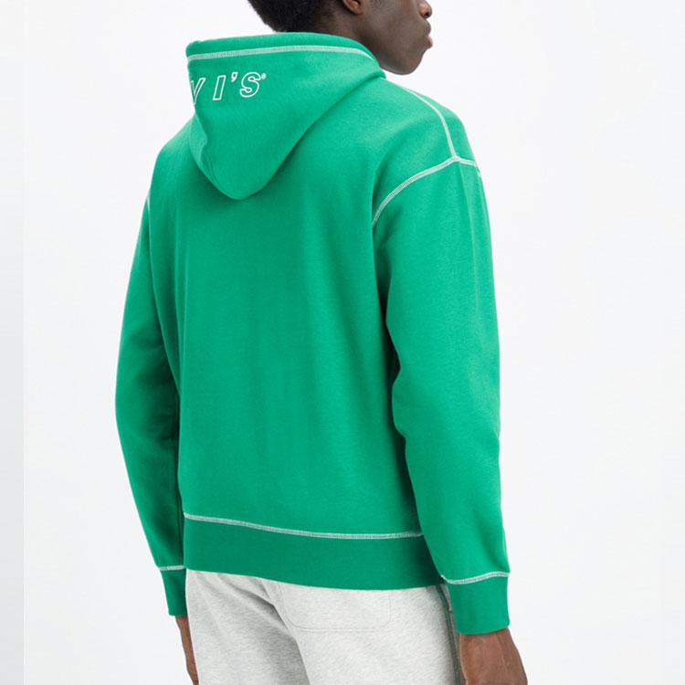 Levis Solid Color Contrast Stitching Hooded Drawstring Zipper Jacket Men jackets Green A6275-0001