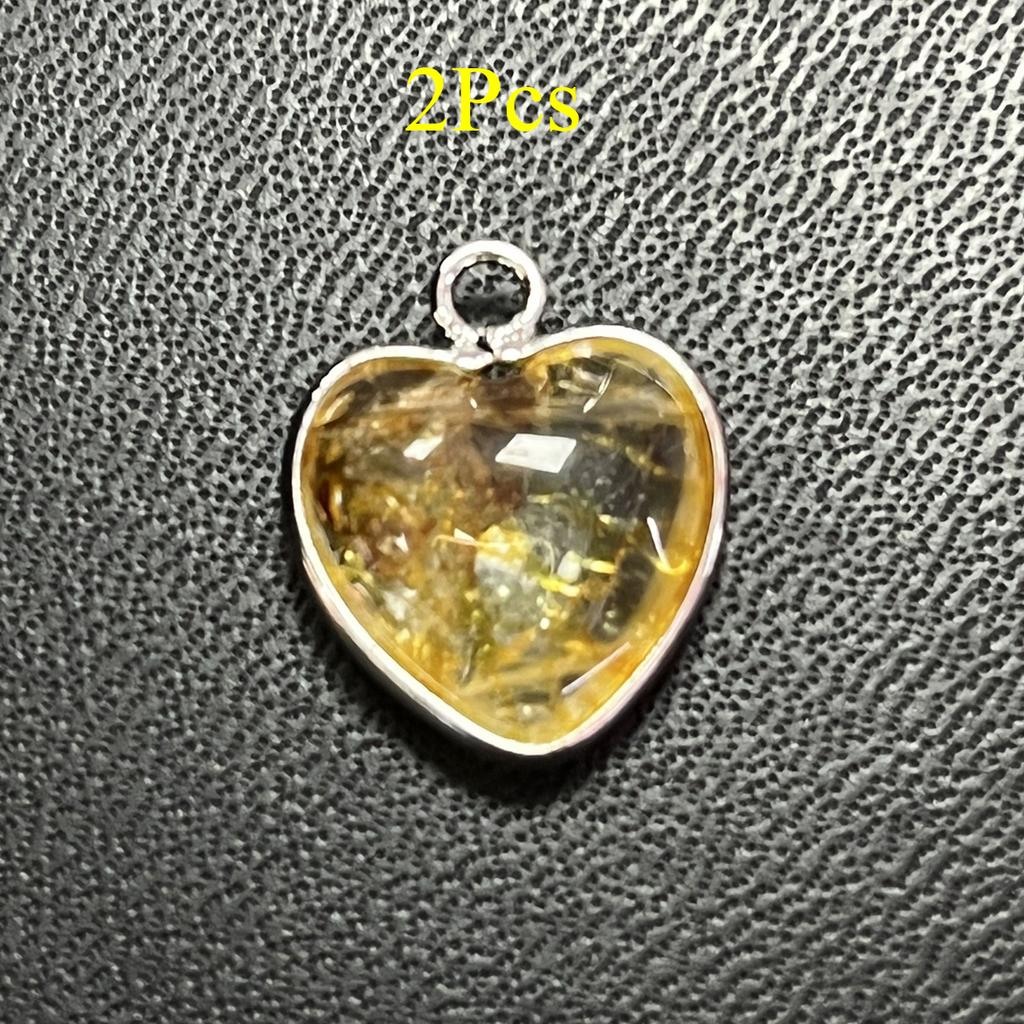 2 Stück, Energie Naturstein Anhänger mit silberfarbenem Rand, Spirituelle Heilung Kristall Herz Edelstein Charms für Schmuckherstellung DIY Basteln 15mm