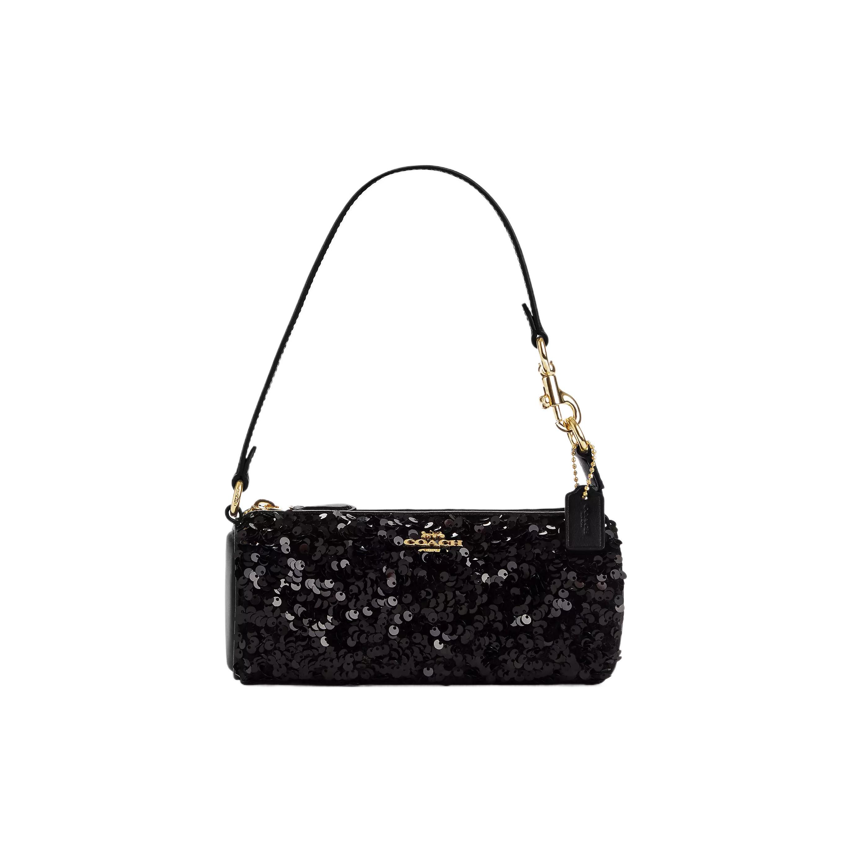 Coach Nolita 20 Logo Sequin Hardware Zipper Closure Sequin And Smooth Leather Baguette Shoulder Bag Tote Small Women bags Gold Black CP248-IMBLK Basic Set BagDust Bag 16590₽