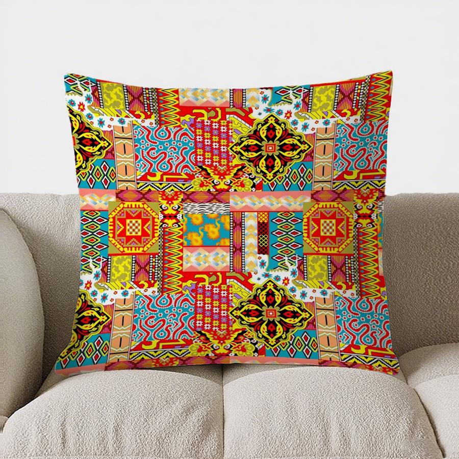 Colorful Geometric Patchwork Pattern Doublesided Printed Pillow Cover Short Plush Suitable Living Room Sofa Throw Cushion Cover