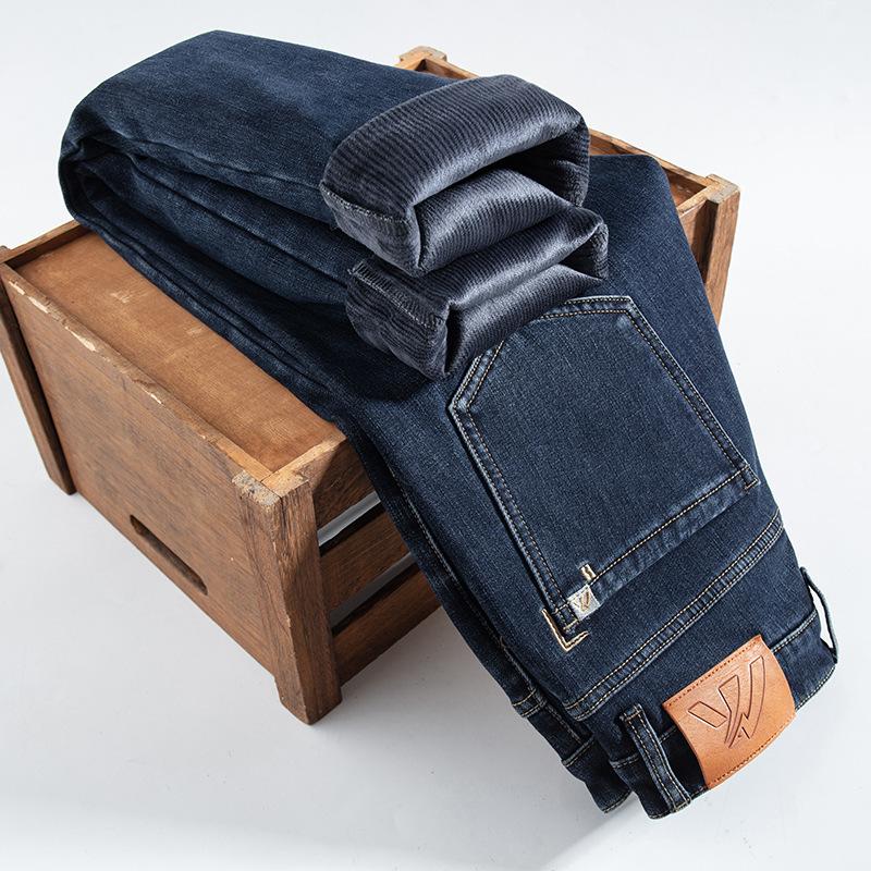 JYL Зимние новые толстые теплые прямые джинсы мужские теплые и эластичные повседневные деловые 36