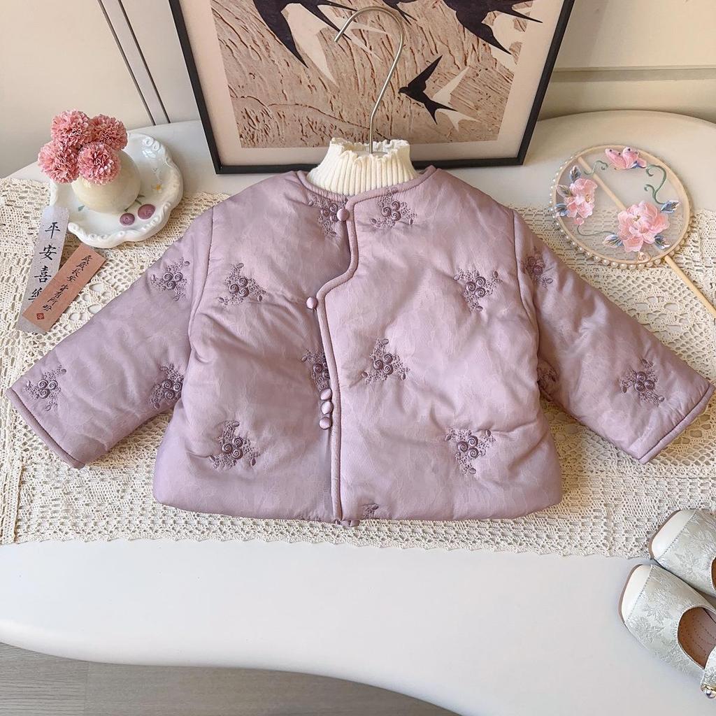 Girls' Winter Embroidered Cotton Jacket AWB117 - New Chinese Style, Thickened for Warmth