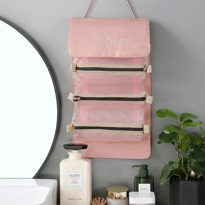 New Foldable Portable Travel Wash Storage Bags 4-in-1 Detachable Makeup Bag Household Large Capacity Zipper Mesh Cosmetics Pouch