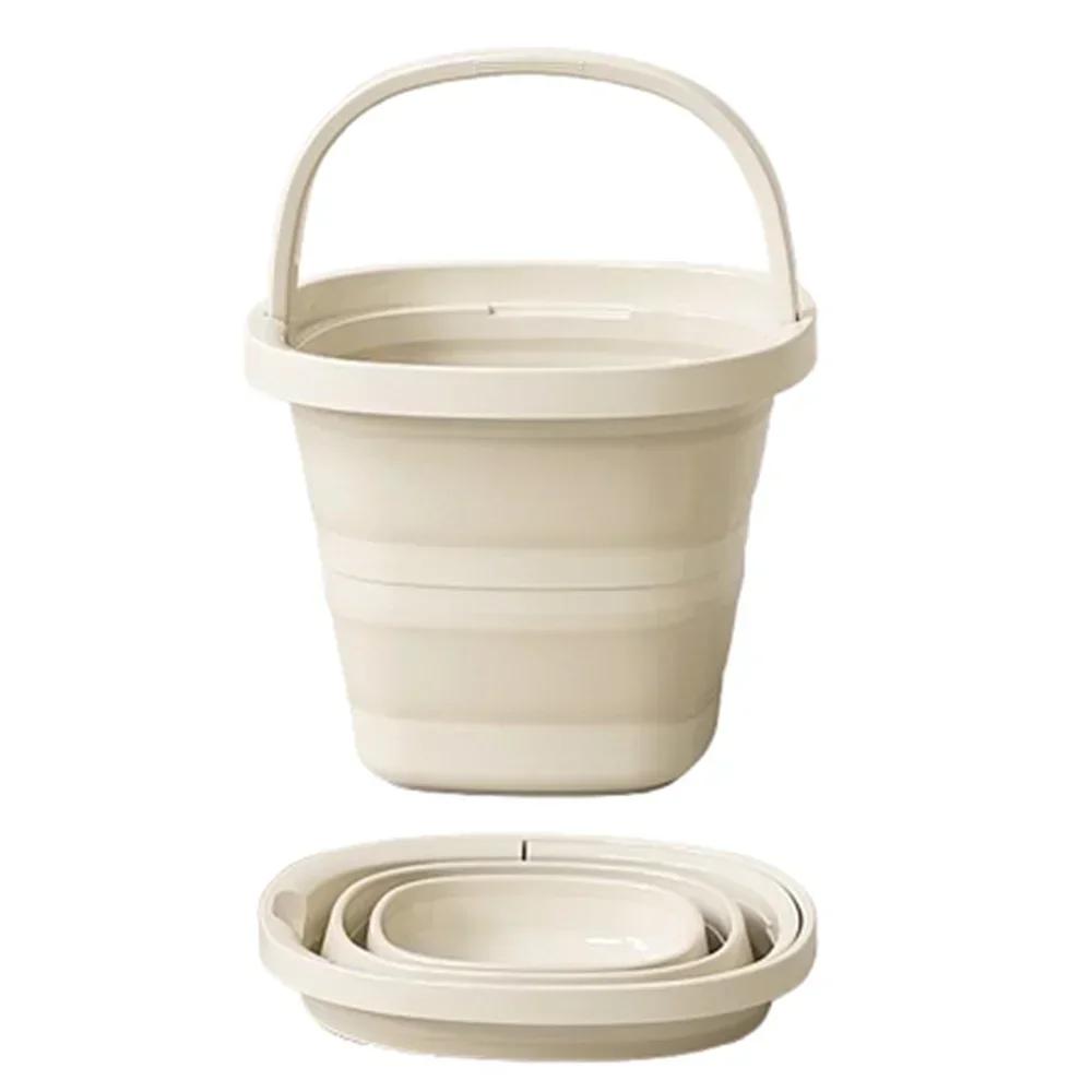 

New Multifunctional Folding Bucket Space-Saving Portable Foot Soaking Bucket Compact 5/10L Collapsible Wash Basin Household Beige-5L