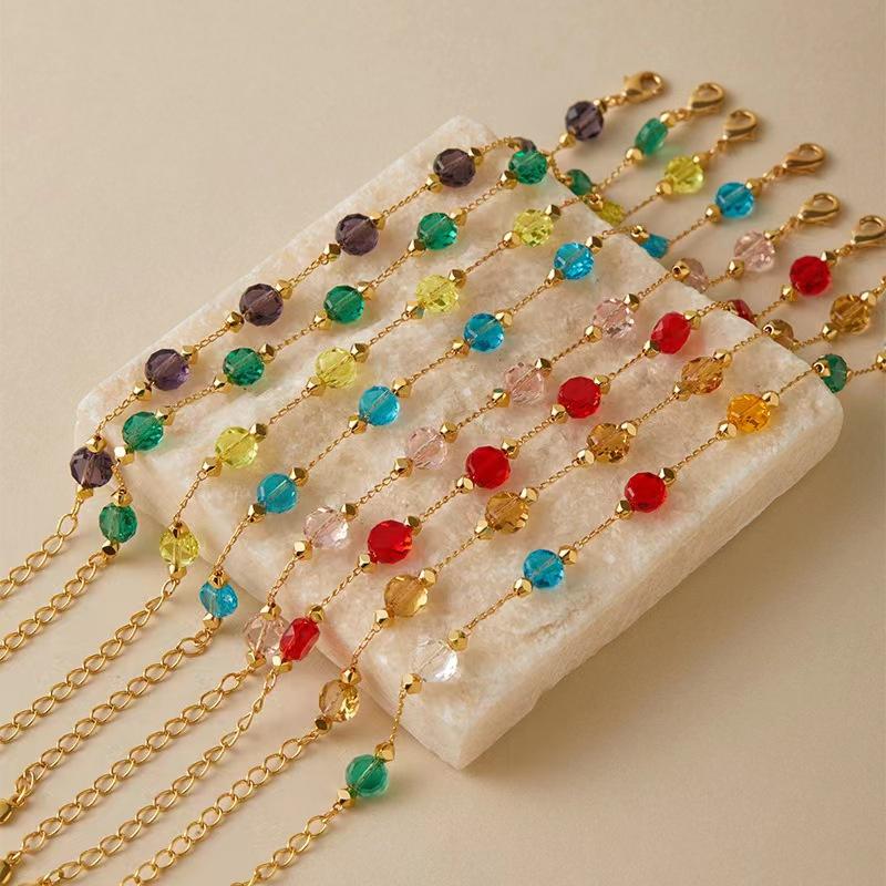 Ins Wind Colored Glass Diamond Bracelet Small Fresh INS Natural Simple Model, Dopamine Handmade Chain