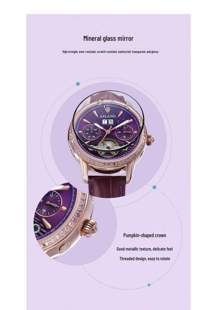AI Lang Ladies' Diamond-Studded Automatic Watch - Fashionable, Multifunctional, Waterproof Wristwatch