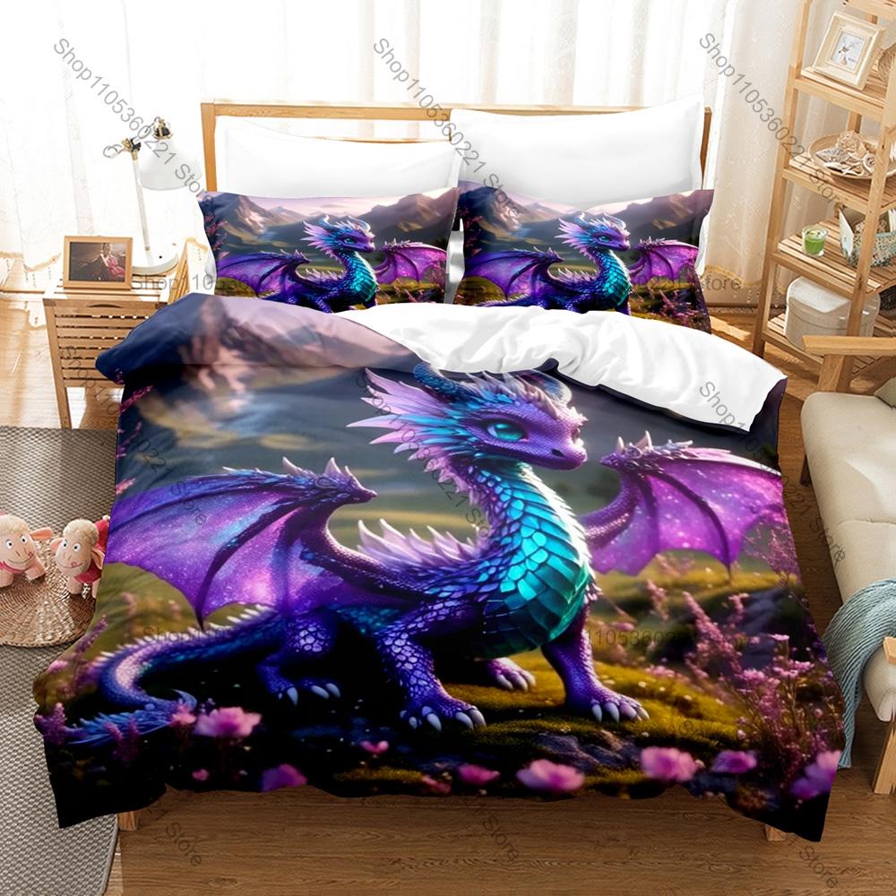 Personality Dazzling Cool Dragon Pattern Bedding Set New Soft Polyester Duvet Cover Pillowcase Bed Sheet Luxury Bedroom Decor