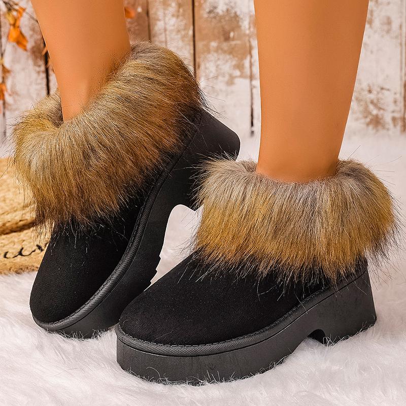 Fashion Women's Faux Fur Flat Snow Boots Winter Thick Sole Chunky Platform Ankle Boots  Plus Size Warm Comfort Non Slip Cotton Boots