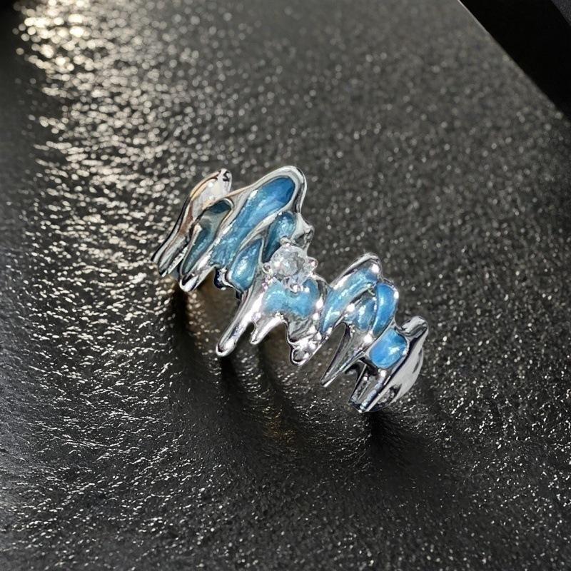 Blue Oil Drop Butterfly Open Ring Irregular Fold Light Luxury High Sense Niche Personality Ring