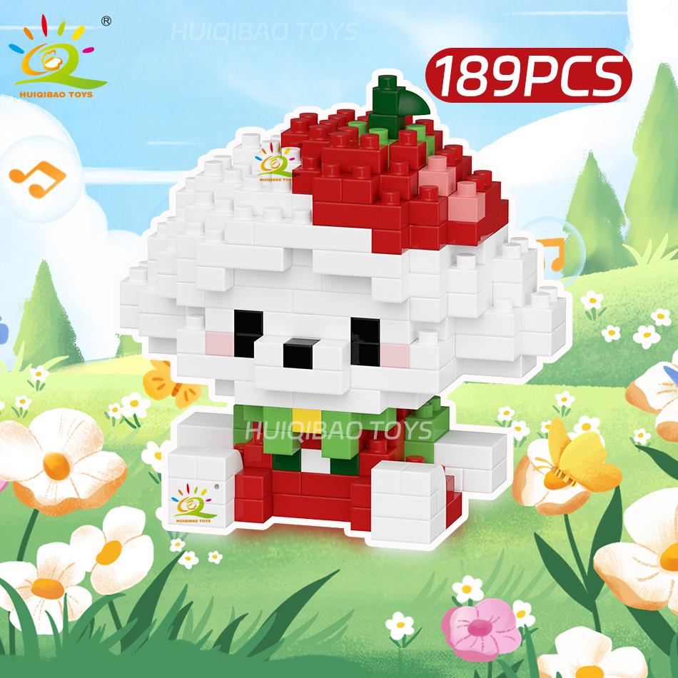 HUIQIBAO MINI Weihnachten Giraffe Capybara Kunst Hut Hund Mikro Baustein Set Stadt Cartoon Tier Diamant Steine Spielzeug Erwachsener
