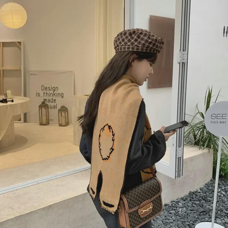 Korean Soft Girl Chic Scarf: Cute Knitted Tiger Wool Shawl for Students