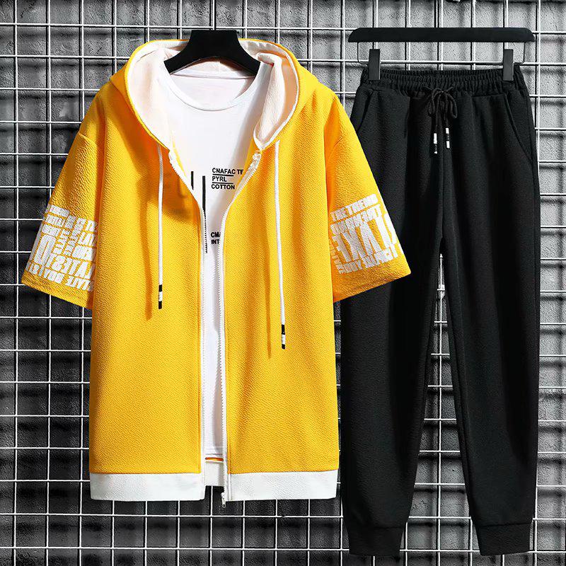 Trendy Men's Summer Sweatshirt Set: Loose Fit, Hooded, Casual Sportswear for Teens & Couples