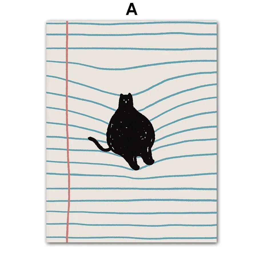 

Abstract Sea Beach Poster Print, Swimming Cat, Duck, Minimalist Wall Art, Canvas Painting, Pictures for Living Room Decor 21X30cm No Frame