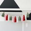 Christmas Garlands Decoration Cotton Tassels Garlands with Wood Beads Wall Hanging Bunting Banners Decors for Mantel