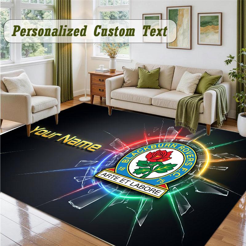 Crystal Velvet Square Rug Custom NameBlackburn Rovers FC Pattern Non Slip Home Floor Decor Rug