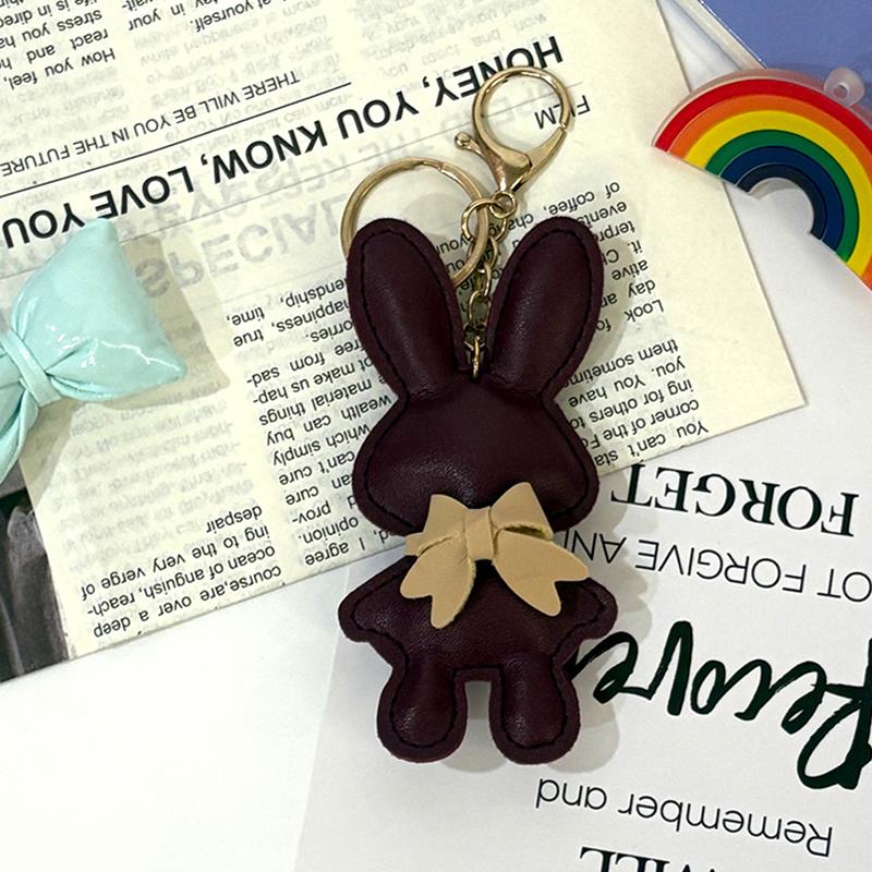 

1Pc Cute Pu Leather Solid Color Bunny Keychain Creative Bow Bunny Keyring Car Key Holder Pendant Bag Charm Gifts вина червоного кольору