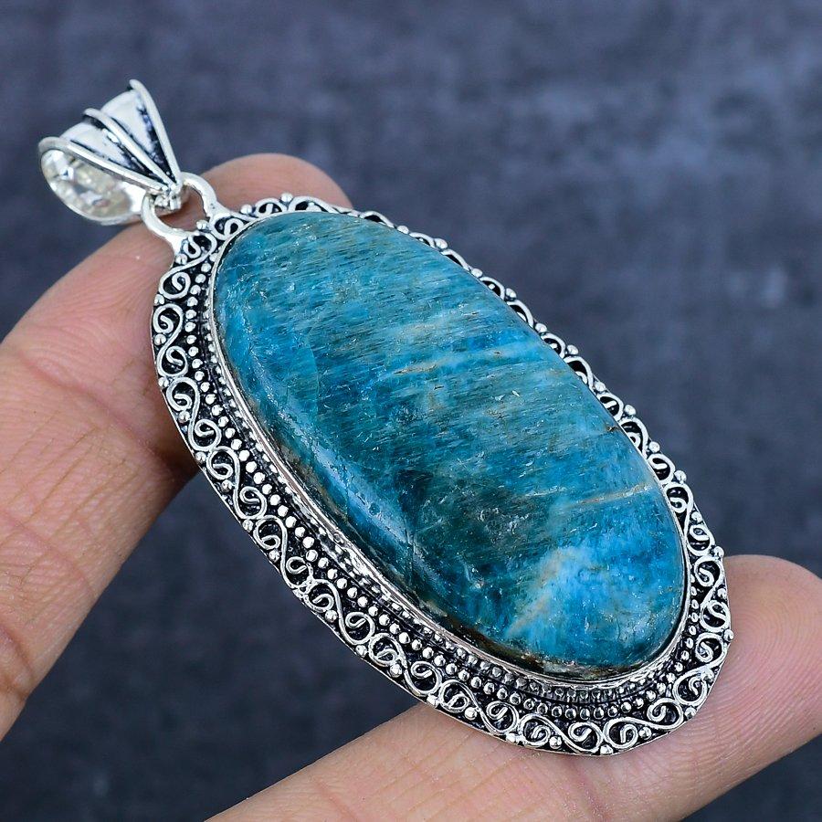 Natural Neon Blue Apatite 925 Sterling Silver Jewelry Pendant 2.88" z7V97