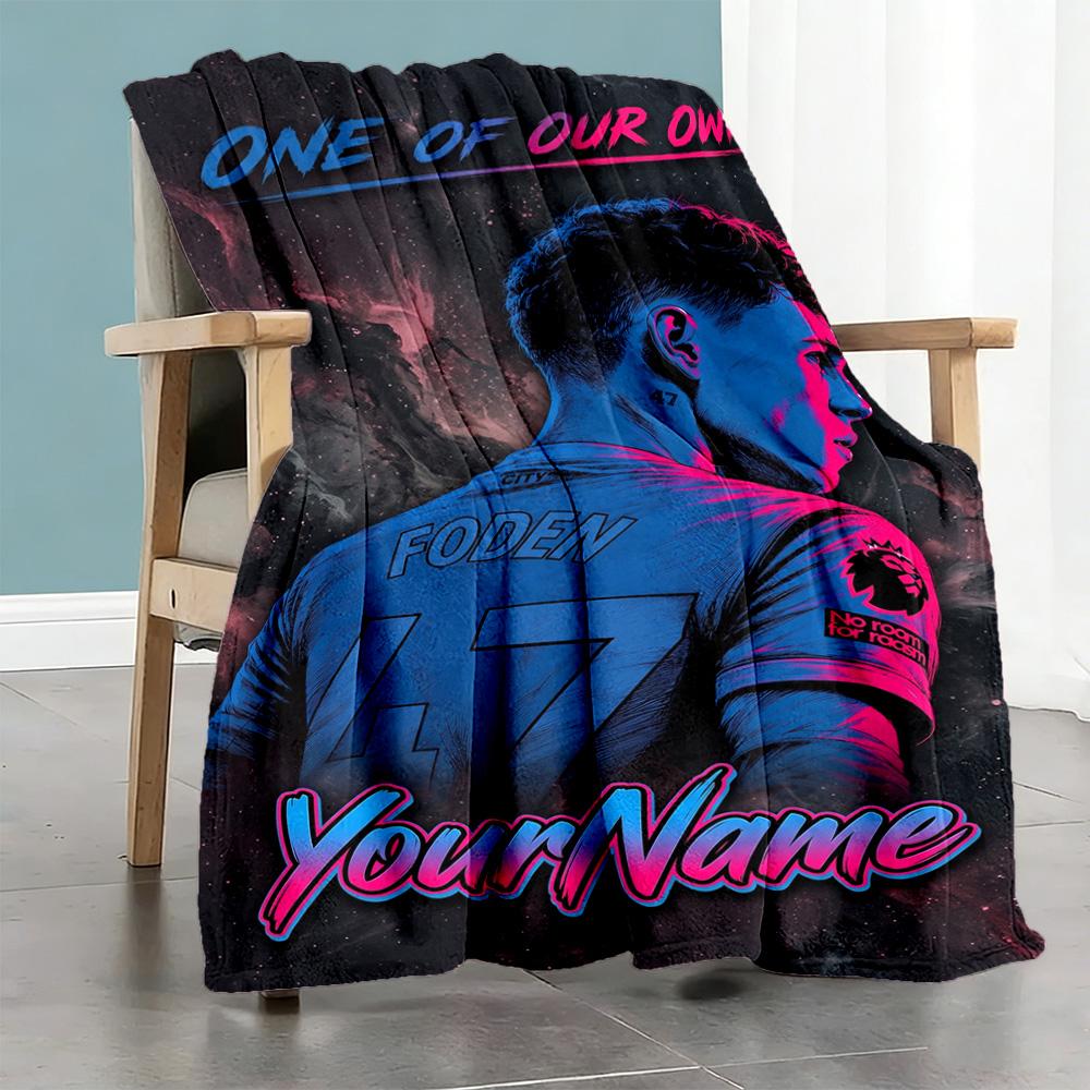 Manchester City Personalized Name Blanket Cozy Personalized Blanket Soft Warm Cozy Great for Livingroom Office Chair Home Decor Nap