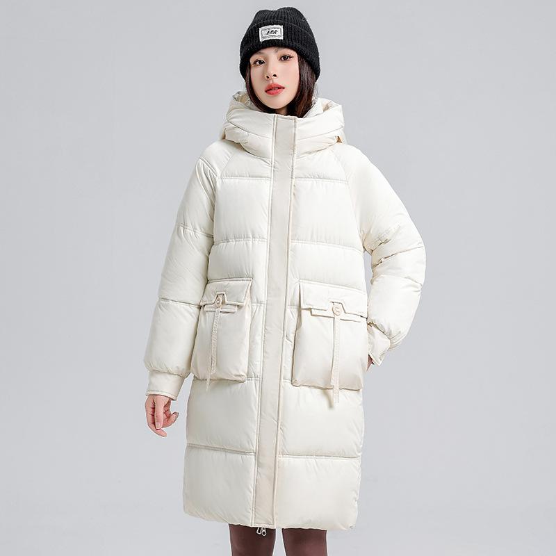 Cotton clothes women's over the knee length 2025 winter new Korean version of thickened jacket with large pockets padded jacket women's padded jacket