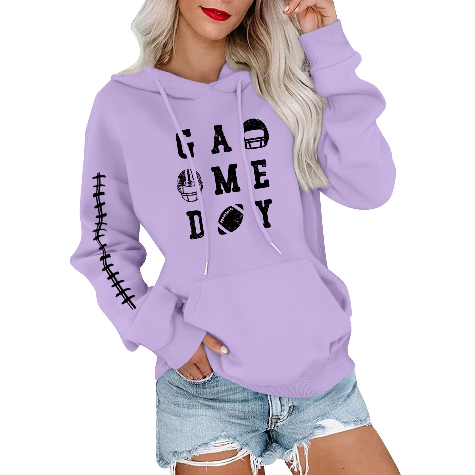 

Женский модный, повседневный, удобный свитер с круглым вырезом, капюшоном, длинными рукавами и принтом в стиле регби M фиолетовый