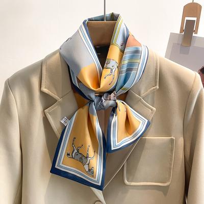 Long Neck Scarves For Women Fashion Print Headband Skinny Hair Ribbons Tie Scarf Female Cute Neckerchief Silk Feeling