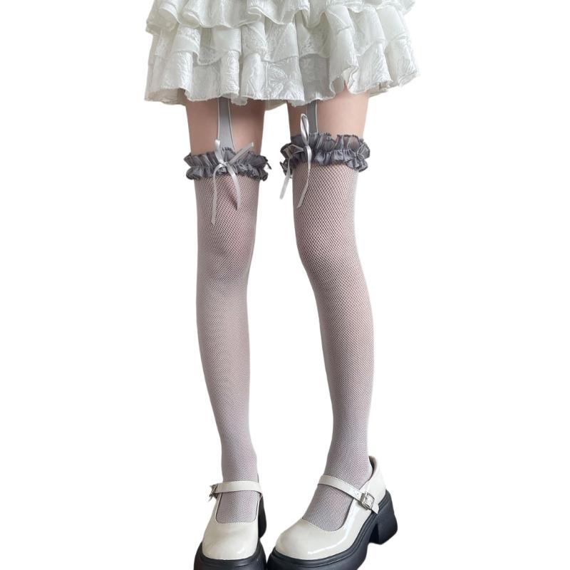 Fishnet Lace Thigh High Stockings For Women Comfortable Cotton Stretchable Socks Elegant Pantyhose Fashion Legwear