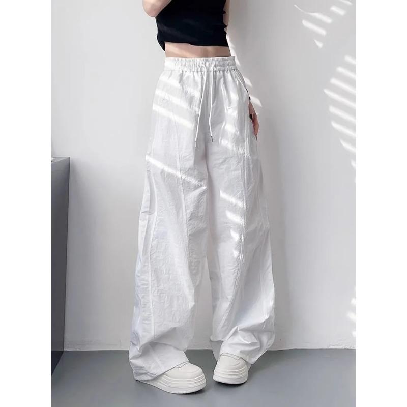

Women s High-Waisted Wide-Leg Pants - Elastic Waist Drawstring Casual Trousers S білий