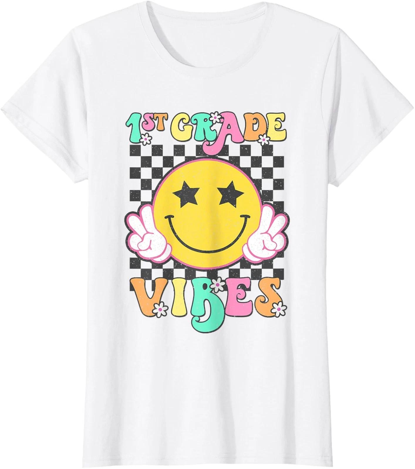 1st Grade Vibes Smile Face Back to School First Ladies  Crewneck T-Shirt M