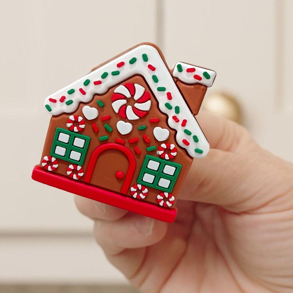 1/2Pcs Christmas Button Covers Gingerbread House Shape Reusable Easy to Install Christmas Knob Covers